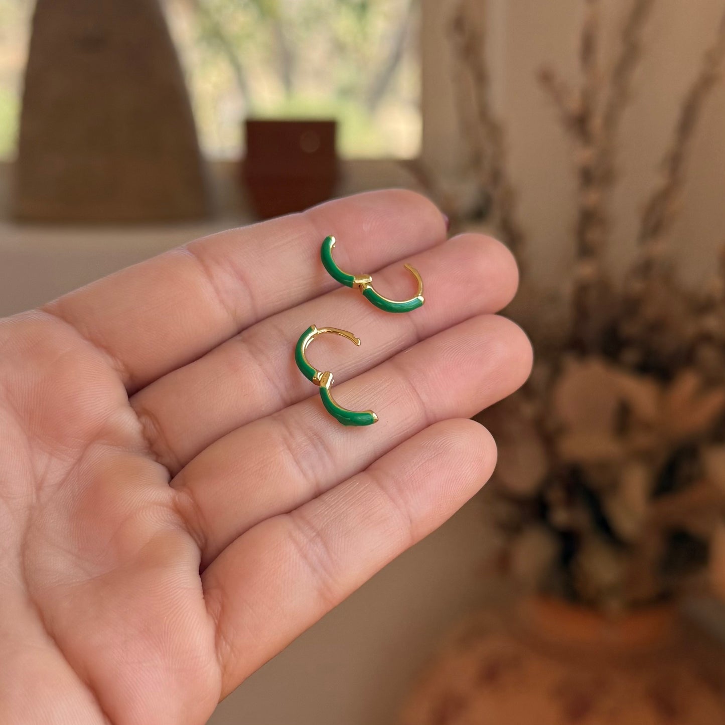 Green Enamel Ear Huggies
